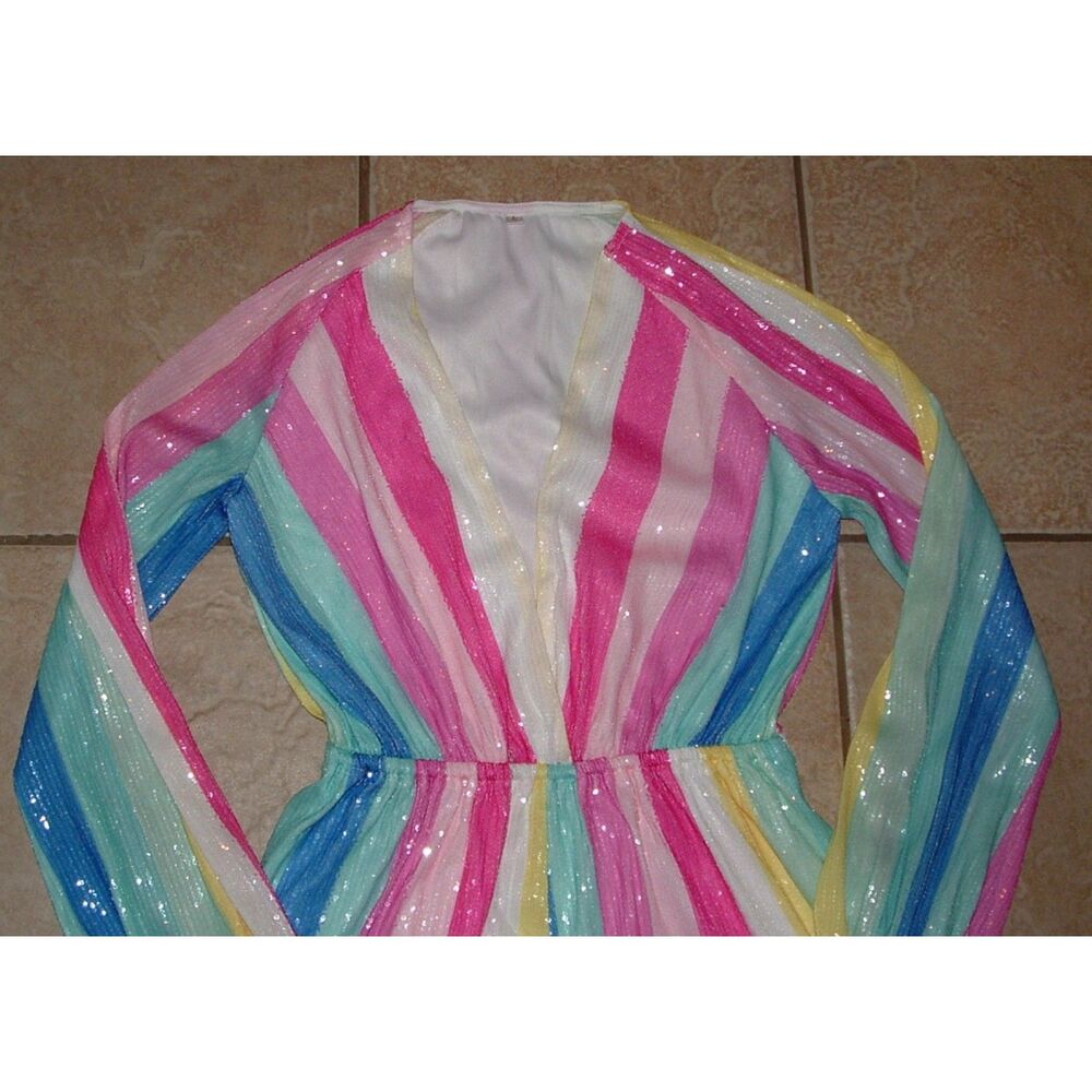 Sparkly Sequined Multicolored Sz Large Lined Romp… - image 5